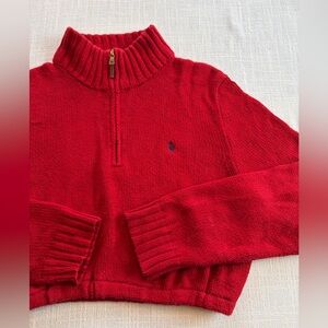 Polo Ralph Lauren Women’s Red Cropped Quarter-Zip Sweater with Polo Logo
